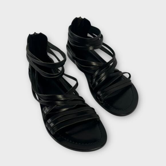 Garnet Hill Giselle Italian Strappy Gladiators Black Leather Size 7 - Picture 5 of 10